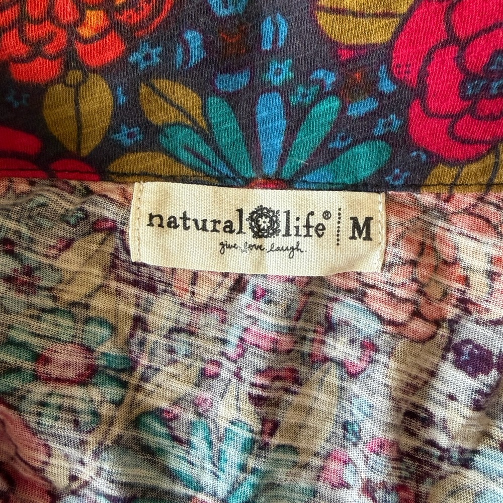 Natural Life Floral Button Front Long Sleeve Dress Boho Red/Pink - Size M - Picture 2 of 6